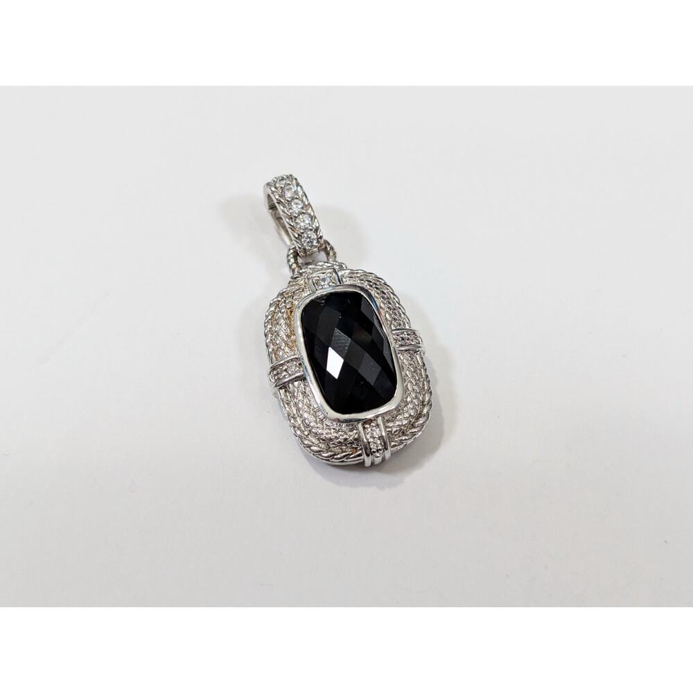 Judith Ripka Pendant Enhancer Sterling Silver Faceted Black Onyx CZ Cushion Cut